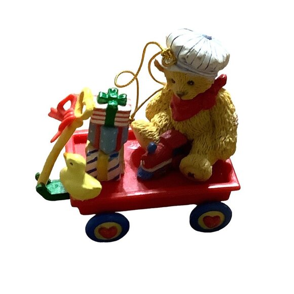 Vtg Priscilla Hillman Cherished Teddies Train Engineer Teddy Bear Wagon Ornament - Picture 3 of 5
